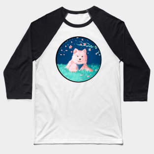 Samoyed Puppy sitting under cherry blossoms Baseball T-Shirt